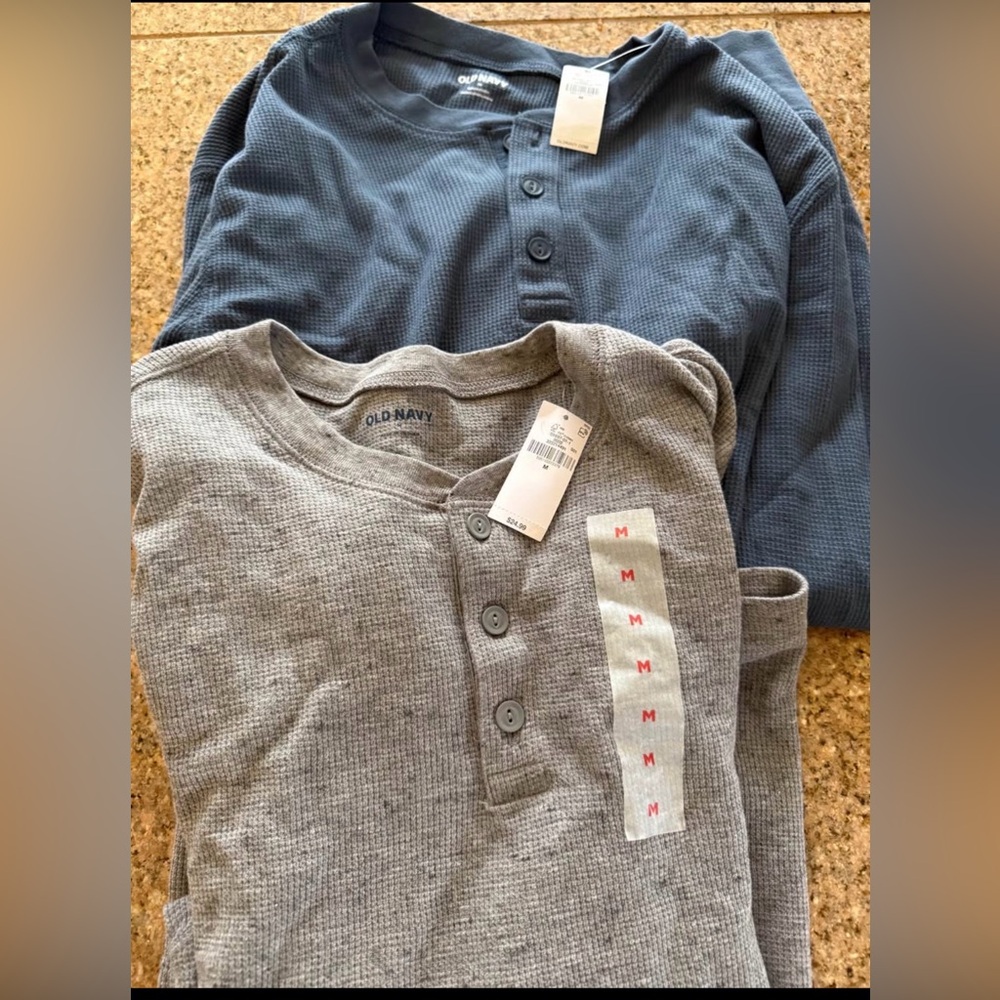 Old Navy Mens Gray and Blue Henley Shirts
